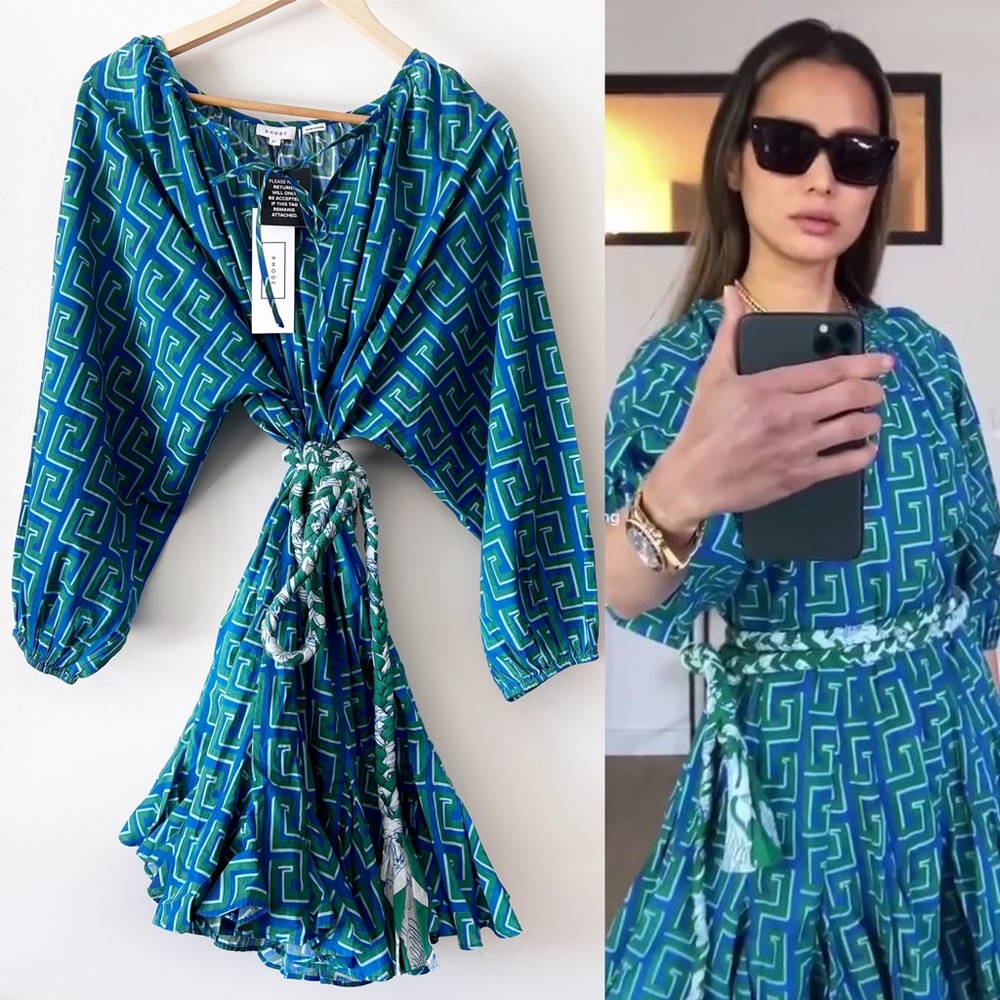 RHODE Blue & Green Geometric Mini Dress